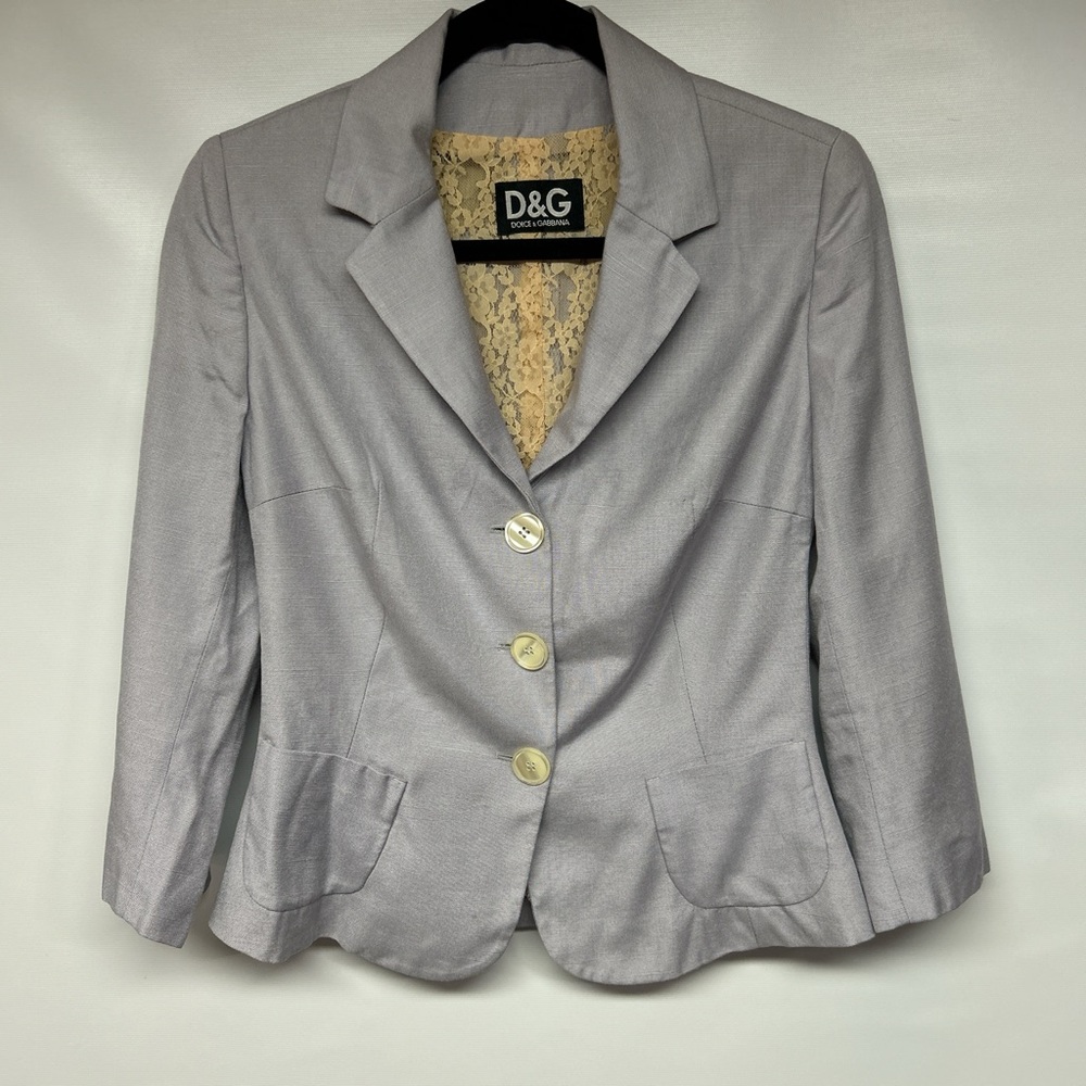 Dolce Gabbana Women's Light Gray Blazer with Lace Lining